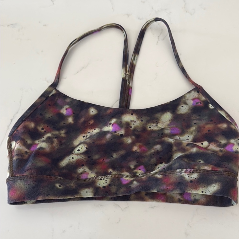Lululemon Purple and Black Sports Bra with Artistic Print